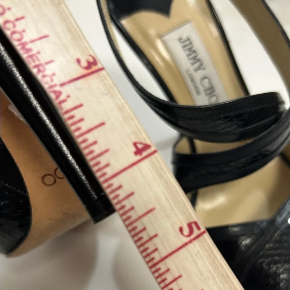 Jimmy Choo Black Patent Leather Strappy Peep-Toe Heels